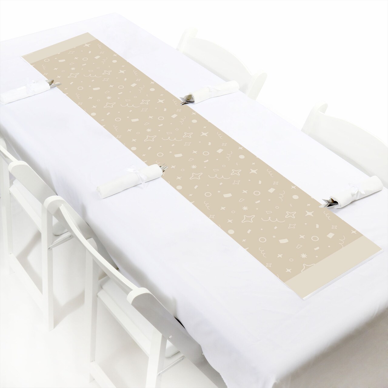 Big Dot of Happiness Tan Confetti Stars - Petite Simple Party Paper Table Runner - 12 x 60 inches